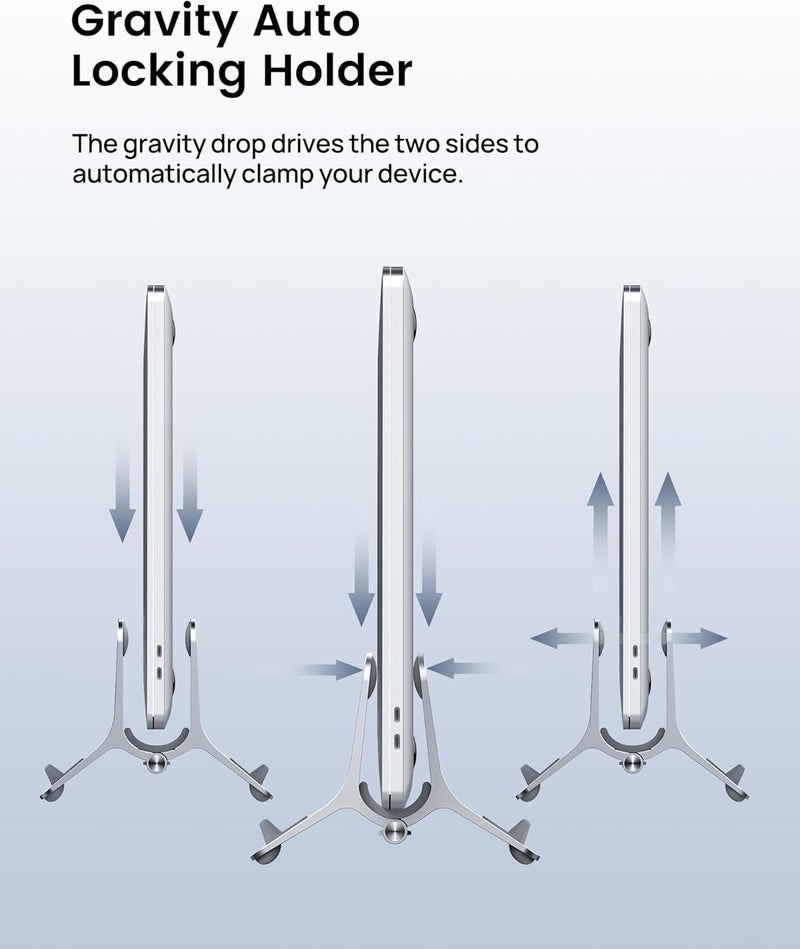 SODI Vertical Laptop Stand for Desk, Gravity Auto Lock Vertical MacBook Stand, Aluminum Laptop Vertical Dock Stand Holder Compatible with MacBook Pro, MacBook Air, Silver - Image 2